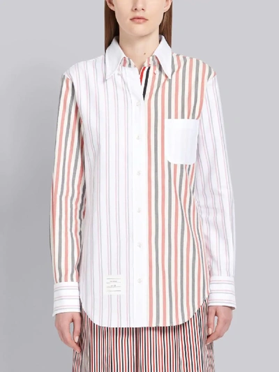 Shop Thom Browne Fun Mix Wide Stripe Flannel Shirt In White