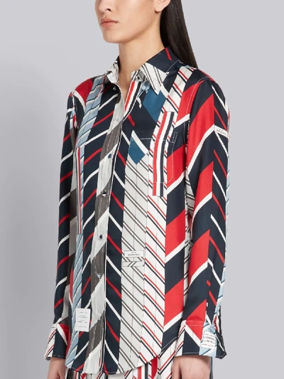 Shop Thom Browne Repp Stripe Tie Collage Silk Shirt In Blue