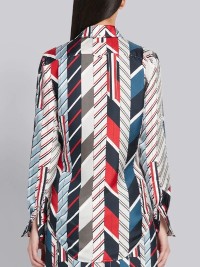 Shop Thom Browne Repp Stripe Tie Collage Silk Shirt In Blue