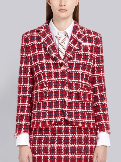Shop Thom Browne Rwb Wool Chiffon Tweed Gun Club Little Boy Jacket In Red