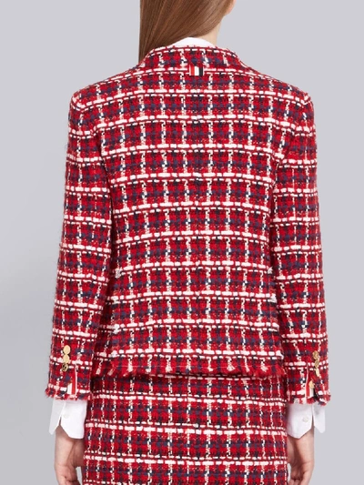Shop Thom Browne Rwb Wool Chiffon Tweed Gun Club Little Boy Jacket In Red