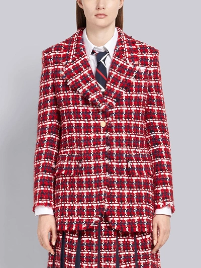 Shop Thom Browne Rwb Wool Chiffon Tweed Gun Club Sack Jacket In Red