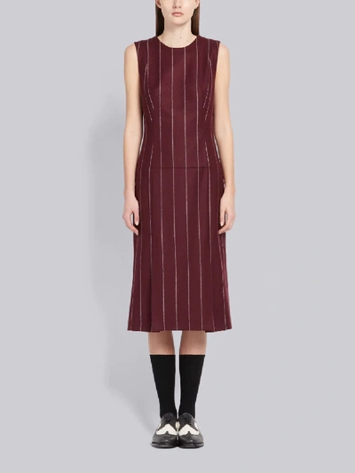 Shop Thom Browne Shadow Stripe Flannel Pencil Dress In Red