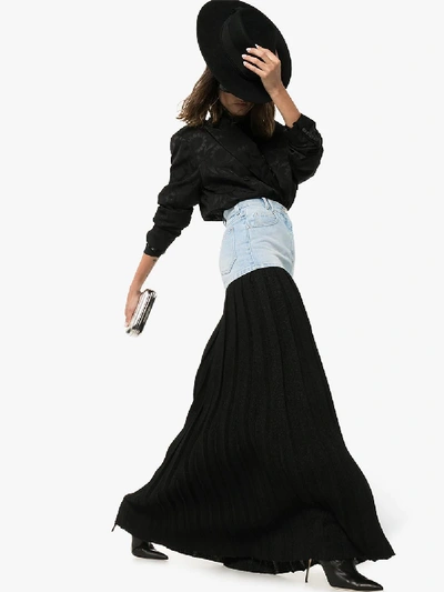 Shop Balmain Denim Waist Pleated Maxi Skirt In Black