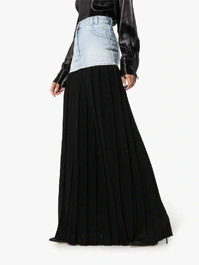 Shop Balmain Denim Waist Pleated Maxi Skirt In Black