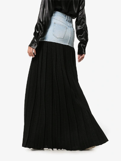 Shop Balmain Denim Waist Pleated Maxi Skirt In Black