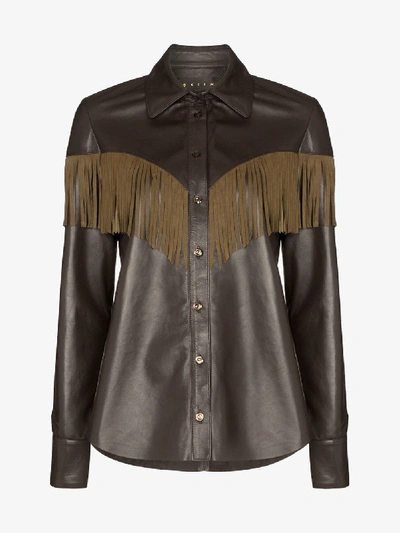 Shop Skiim Lenny Fringe Detail Leather Shirt In Brown