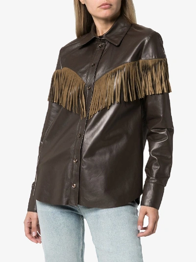 Shop Skiim Lenny Fringe Detail Leather Shirt In Brown
