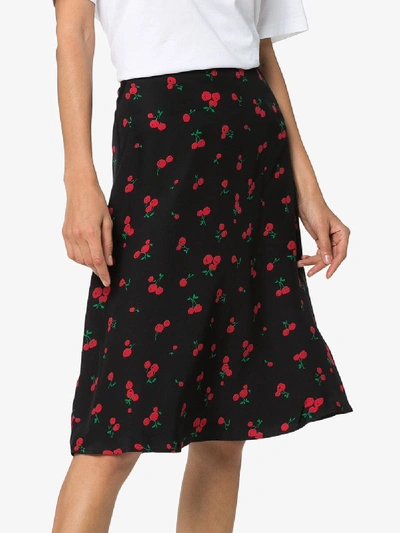 Shop Hvn Wiona Cherry Print Silk Skirt In Black