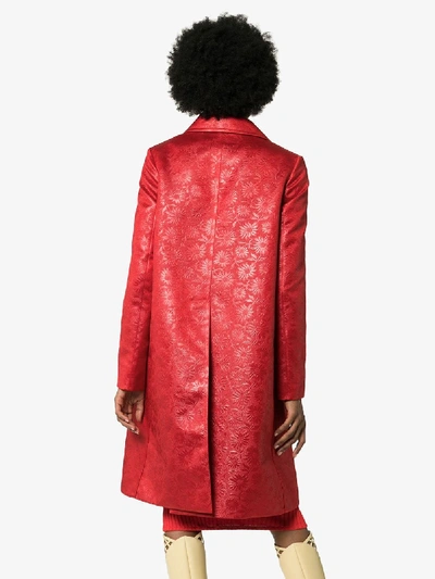 Shop Marni Floral Embossed Mid-length Coat In Red