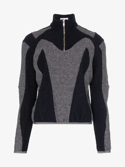 Shop Gmbh Two Tone Half Zip Wool Sweater In Blue