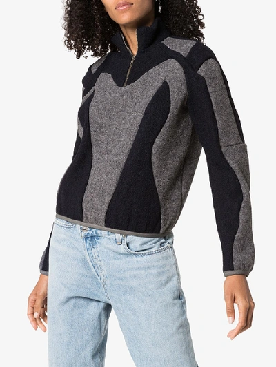 Shop Gmbh Two Tone Half Zip Wool Sweater In Blue