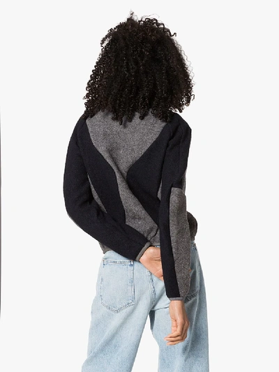 Shop Gmbh Two Tone Half Zip Wool Sweater In Blue