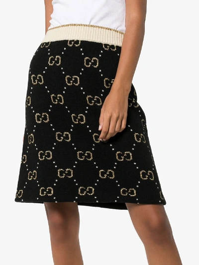 Shop Gucci Gg Pattern Knit A-line Skirt In Black