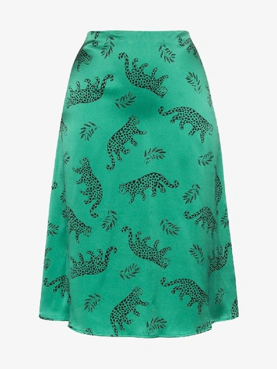 Shop Hvn Leopard Print Silk Skirt In Green