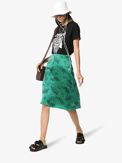 Shop Hvn Leopard Print Silk Skirt In Green