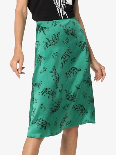 Shop Hvn Leopard Print Silk Skirt In Green