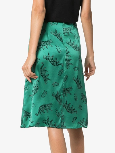 Shop Hvn Leopard Print Silk Skirt In Green