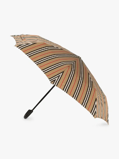 Shop Burberry Multicoloured Icon Stripe Umbrella In 108 - Multicoloured