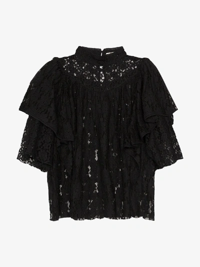Shop Isabel Marant Étoile Vetea High Neck Lace Top In Black