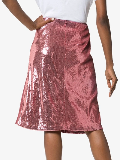 Shop Hvn Wiona Sequinned Skirt In Pink