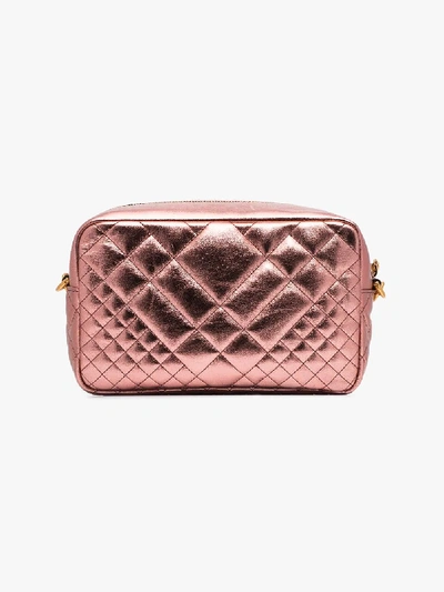 Shop Versace Metallic Pink Icon Quilted Camera Bag