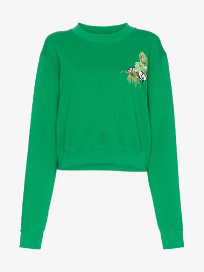 Shop Off-white Graphic Print Cropped Cotton Sweatshirt In Green