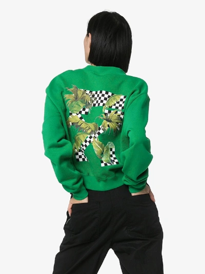 Shop Off-white Graphic Print Cropped Cotton Sweatshirt In Green