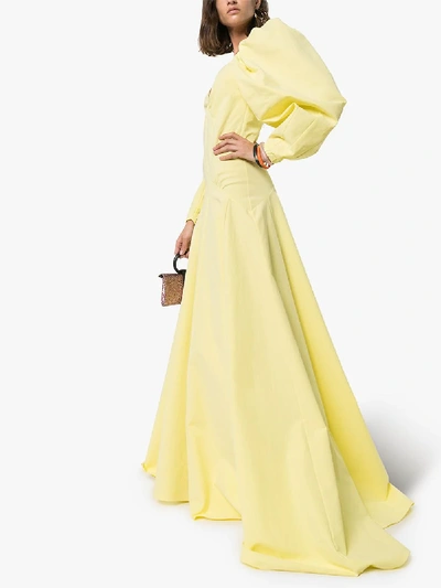 Shop Rosie Assoulin Ups And Downs Asymmetric Sleeve Full Gown In Yellow