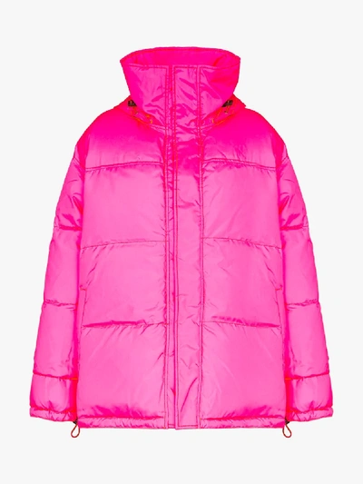 Shop Vetements Fluorescent Hooded Puffer Jacket In Pink