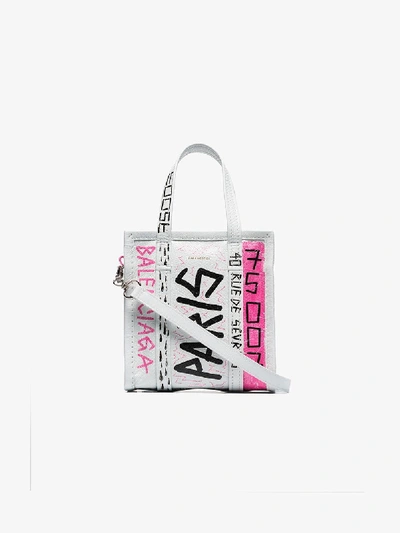 Shop Balenciaga White Xxs Bazar Graffiti Tote Bag