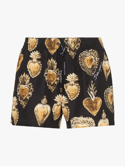 Shop Dolce & Gabbana Cuore Printed Swim Shorts In Black