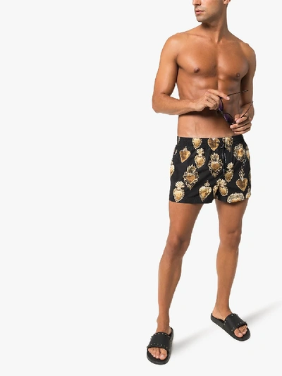 Shop Dolce & Gabbana Cuore Printed Swim Shorts In Black