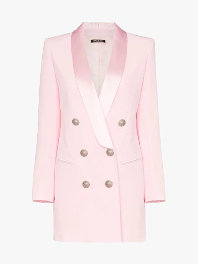 Shop Balmain Double-breasted Blazer Dress In Pink