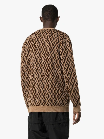 Shop Gucci G Rhombus Logo Wool Cardigan In Brown