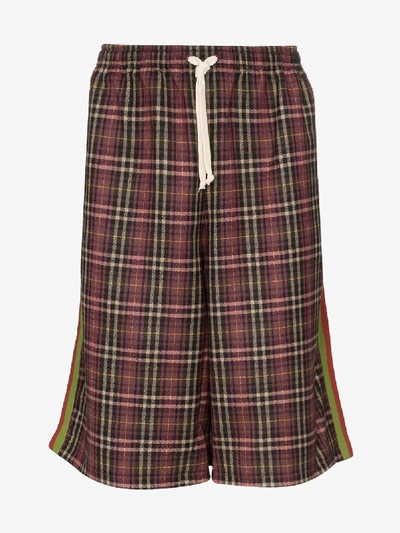 Shop Gucci Oversized Tartan Shorts In Red