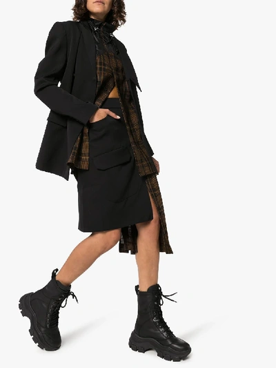 Shop Delada Check Panelled Asymmetric Skirt In Black
