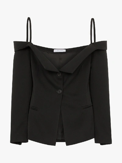 Shop Delada Off-the-shoulder Blazer Top In Black