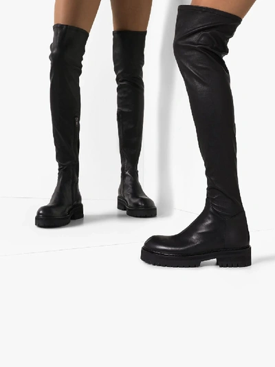 Shop Ann Demeulemeester Black Knee-high Leather Boots