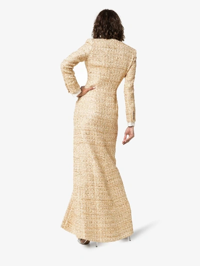 Shop Alessandra Rich Fitted Metallic Tweed Maxi Dress In Neutrals