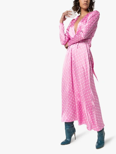 Shop Alessandra Rich Polka Dot Silk Dress In Pink