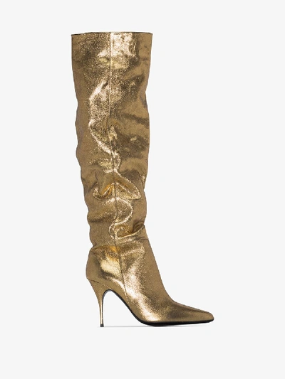 Shop Zimmermann Gold 100 Slouch Knee-high Leather Boots