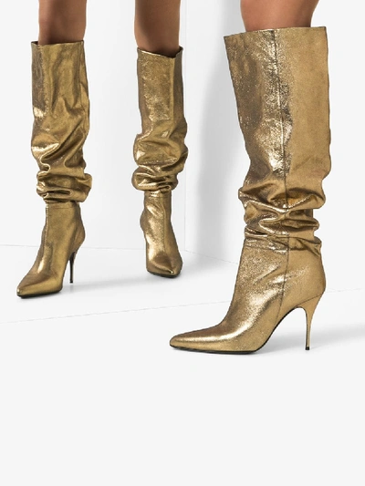 Shop Zimmermann Gold 100 Slouch Knee-high Leather Boots