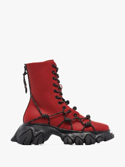 Shop Angel Chen Red Chunky Sole Lace-up Boots