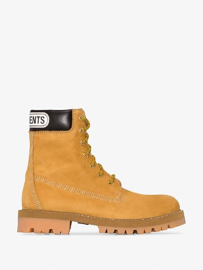 Shop Vetements Brown Trucker Lace-up Ankle Boots