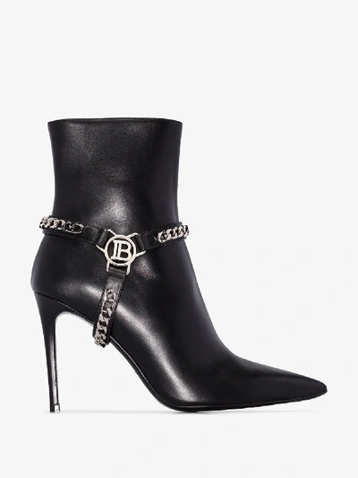 Shop Balmain Black Ora 95 Chain Ankle Boots