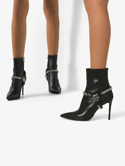 Shop Balmain Black Ora 95 Chain Ankle Boots