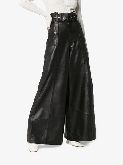 Shop Skiim Johnny Wide Leg Leather Trousers In Black