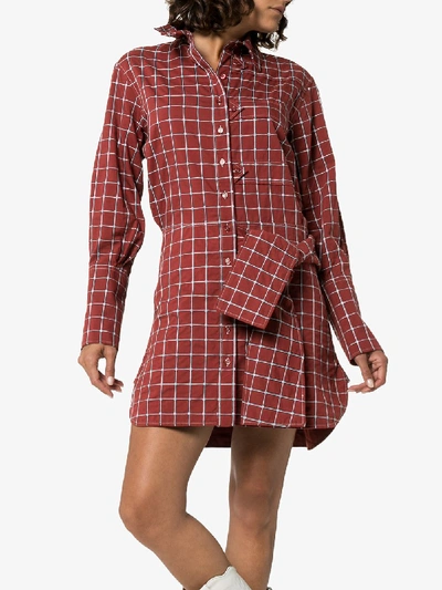 Shop Chloé Long Sleeve Check Shirt Dress In Brown