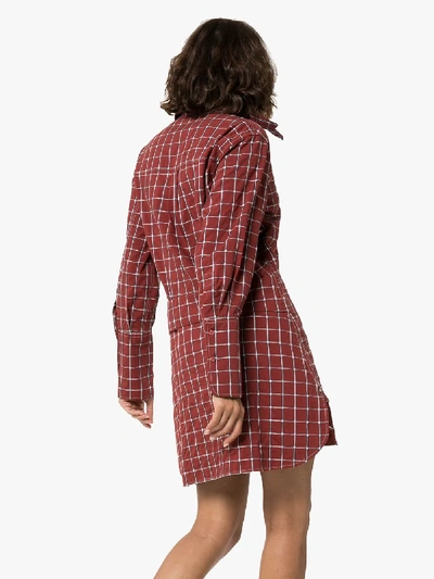 Shop Chloé Long Sleeve Check Shirt Dress In Brown